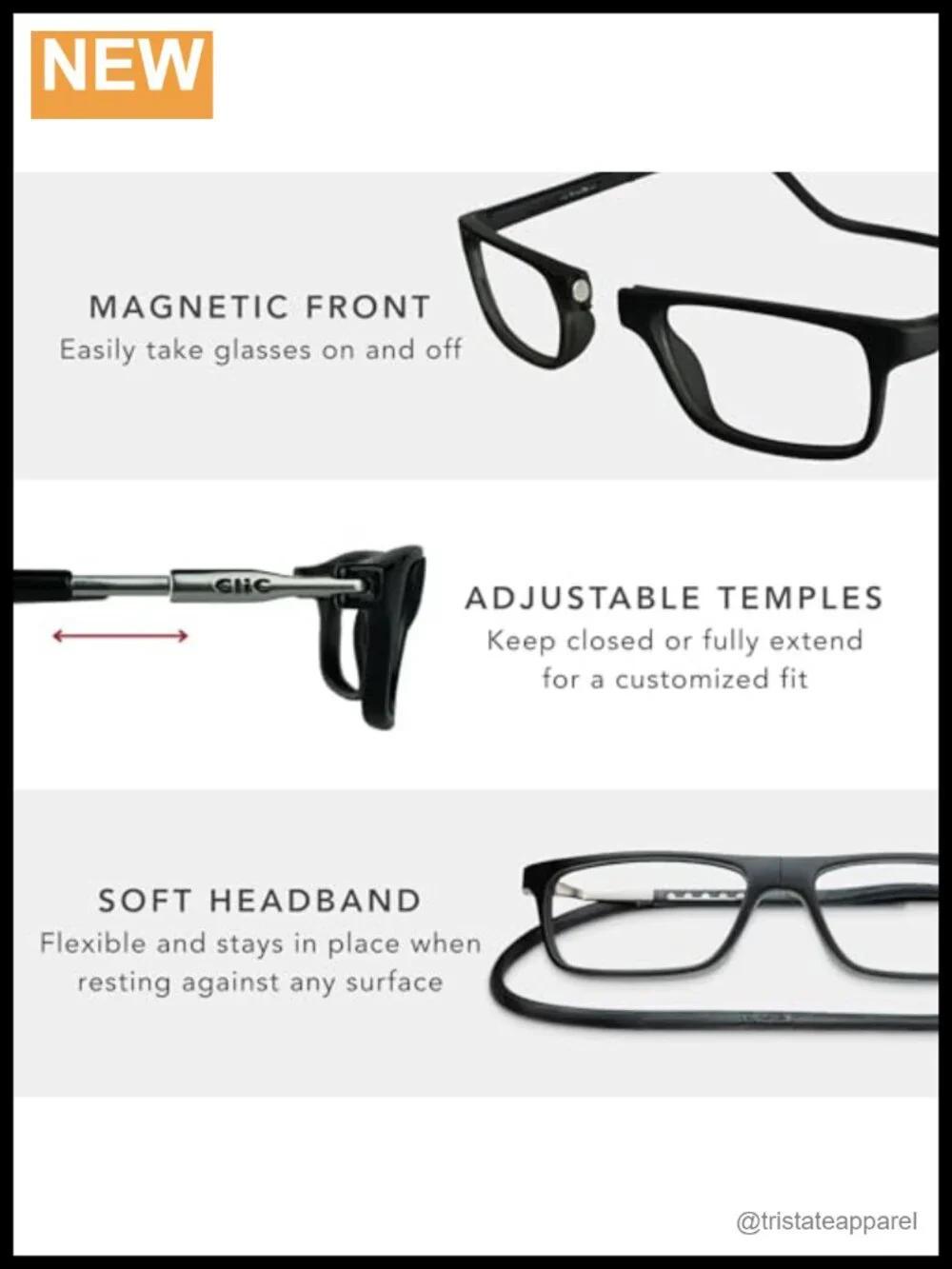 Clic Magnetic Reading Glasses Nashi Soft Headband Adjustable S-XL